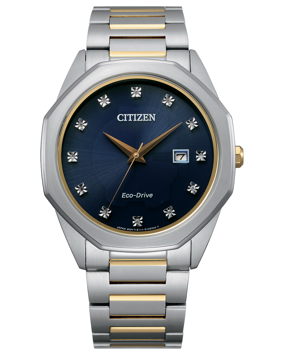 Citizen watch stainless steel band with deep blue face, with date tracker model BM7494-51L