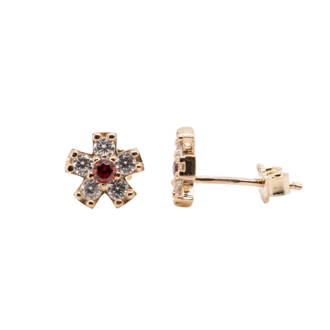 Red CZ 14KT gold pushback earrings
