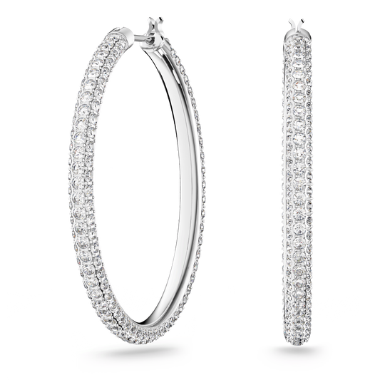 Dextera hoop earrings, Pavé, Large, White, Rhodium plated 5389432