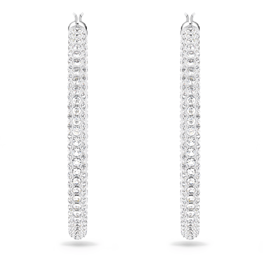 Dextera hoop earrings, Pavé, Large, White, Rhodium plated 5389432
