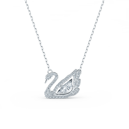 Swan necklace, Dancing swan, White, Rhodium plated 5514421