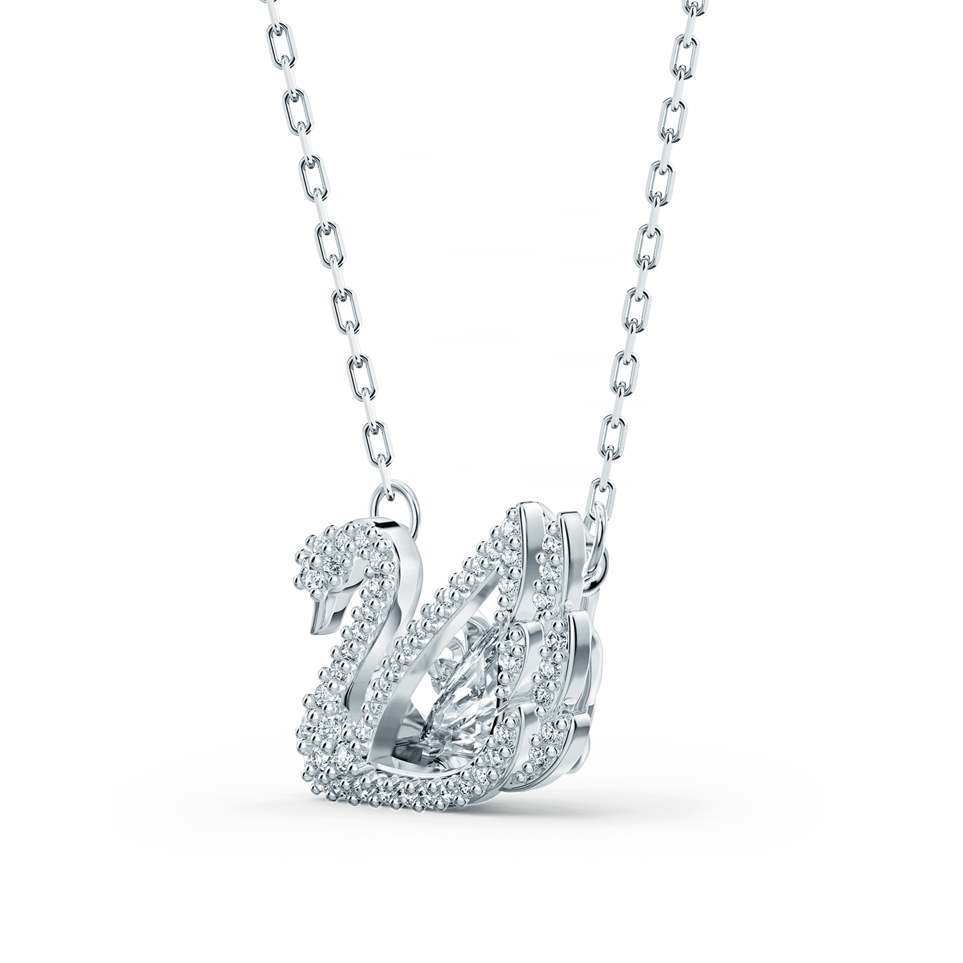 Swan necklace, Dancing swan, White, Rhodium plated 5514421