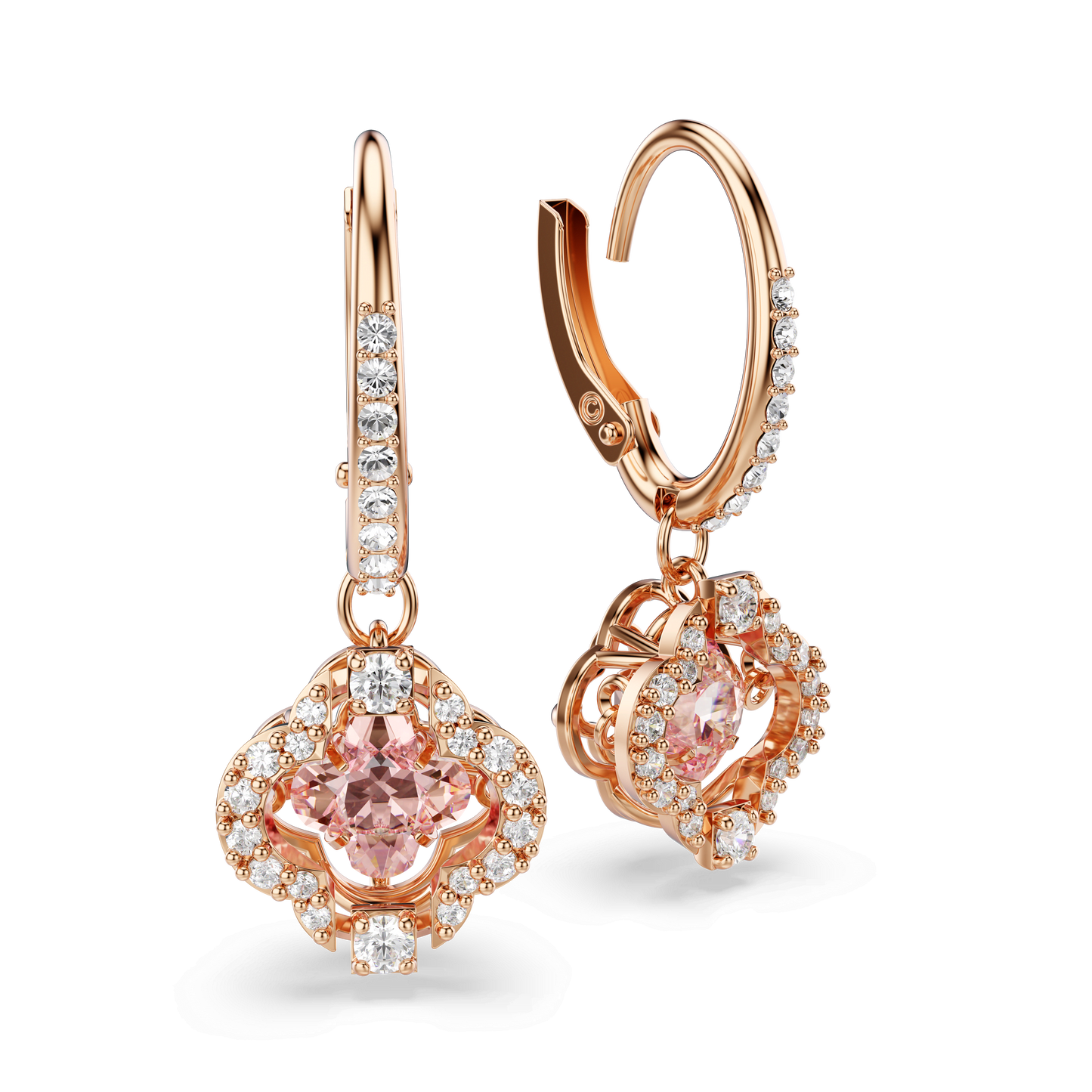 Una drop earrings, Clover, Pink, Rose gold-tone plated 5516477