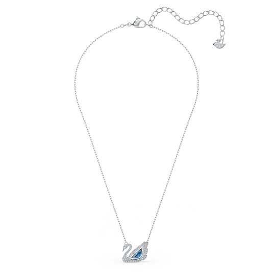 Swan necklace, Dancing swan, Blue, Rhodium plated 5533397