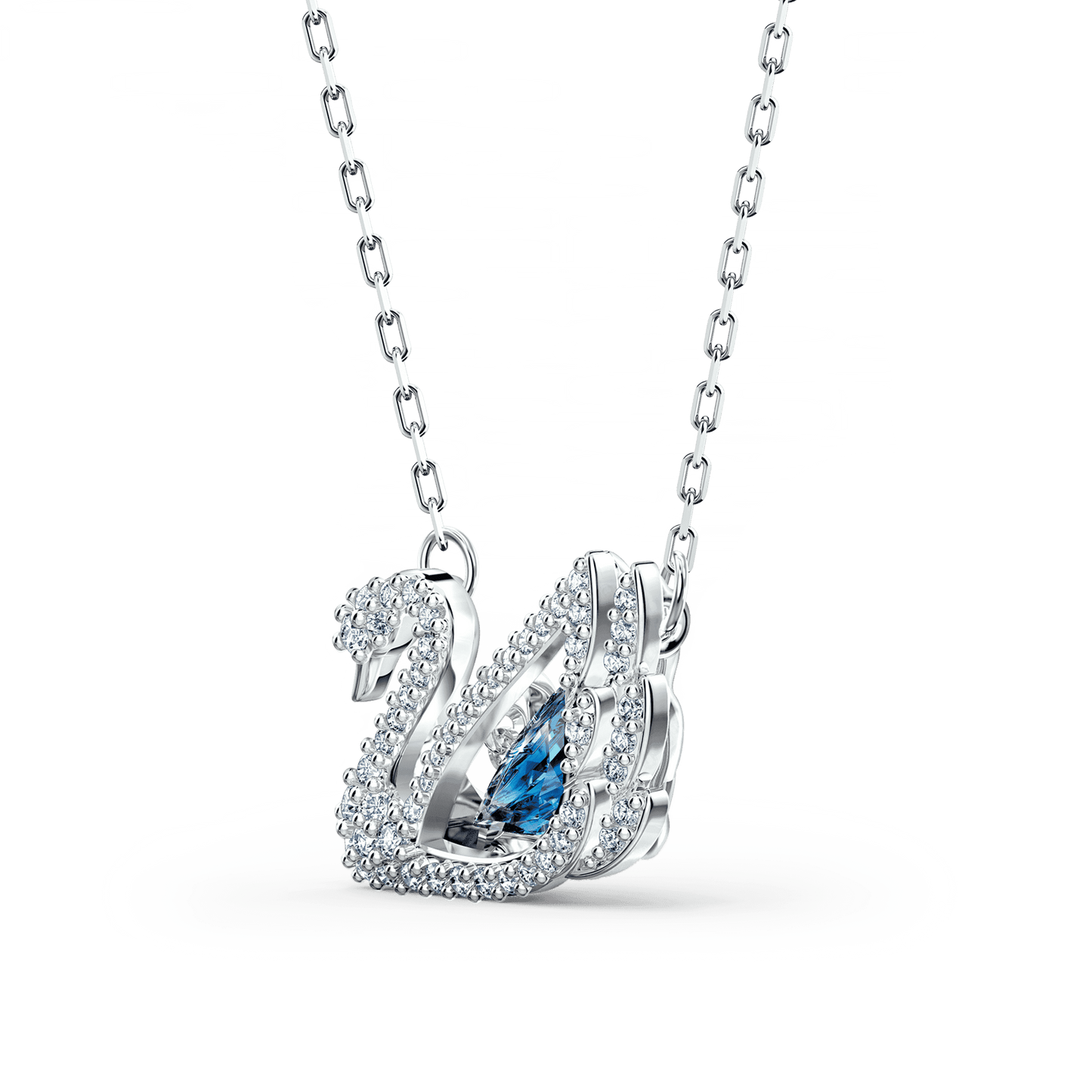 Swan necklace, Dancing swan, Blue, Rhodium plated 5533397