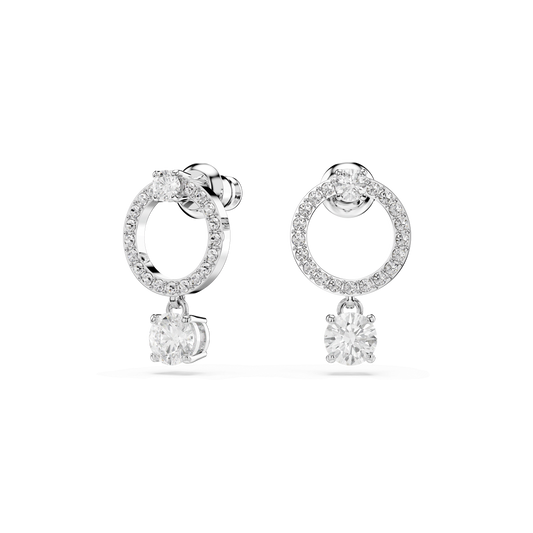 Constella hoop earrings, Round cut, White, Rhodium plated 5563278