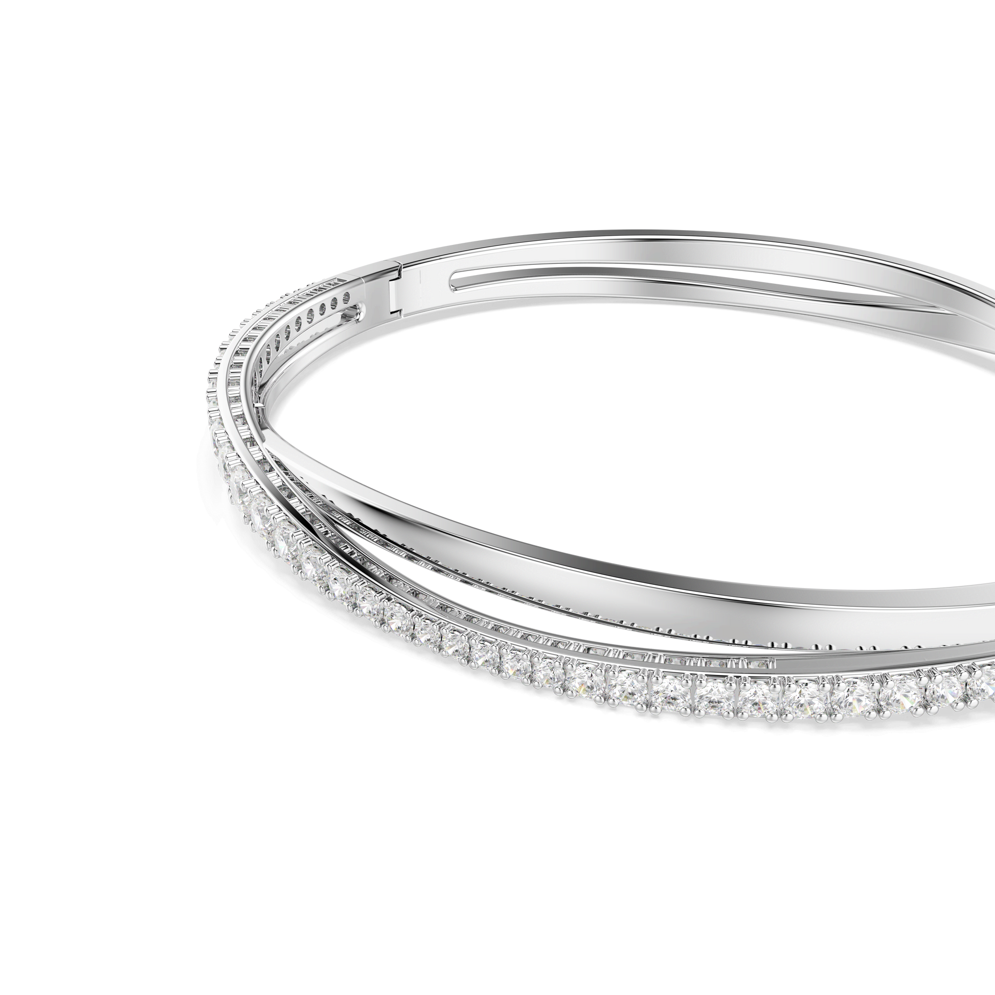 Hyperbola bangle, Round cut, White, Rhodium plated 5572726