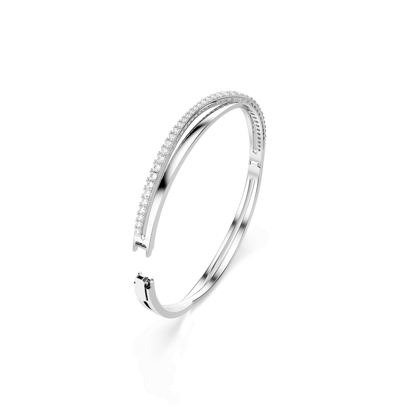Hyperbola bangle, Round cut, White, Rhodium plated 5572726