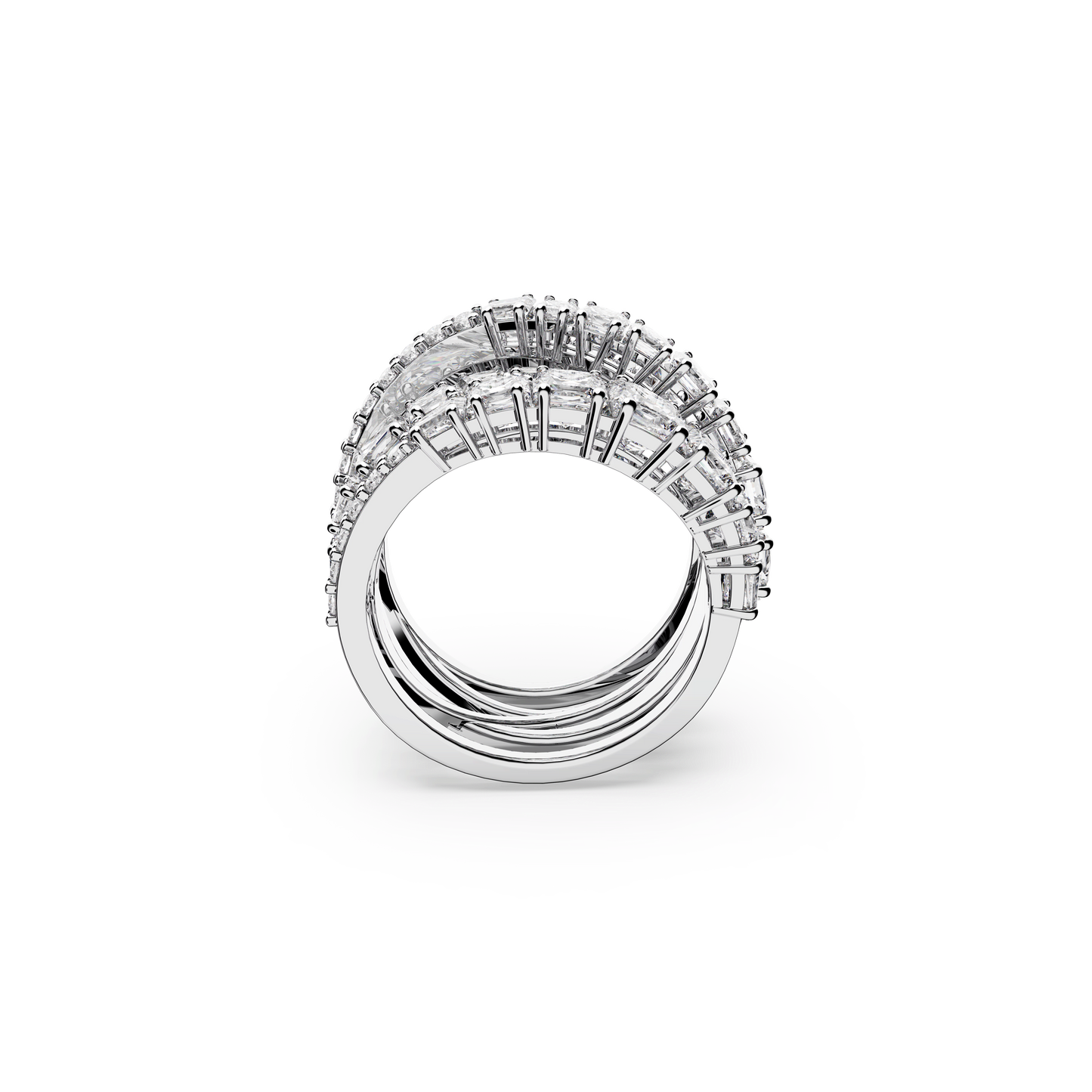 Hyperbola ring, Mixed cuts, White, Rhodium plated 5584646
