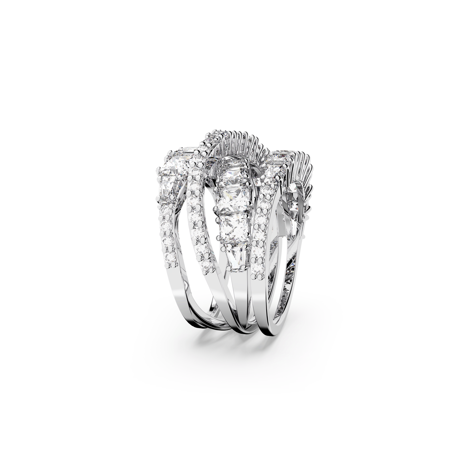 Hyperbola ring, Mixed cuts, White, Rhodium plated 5584650