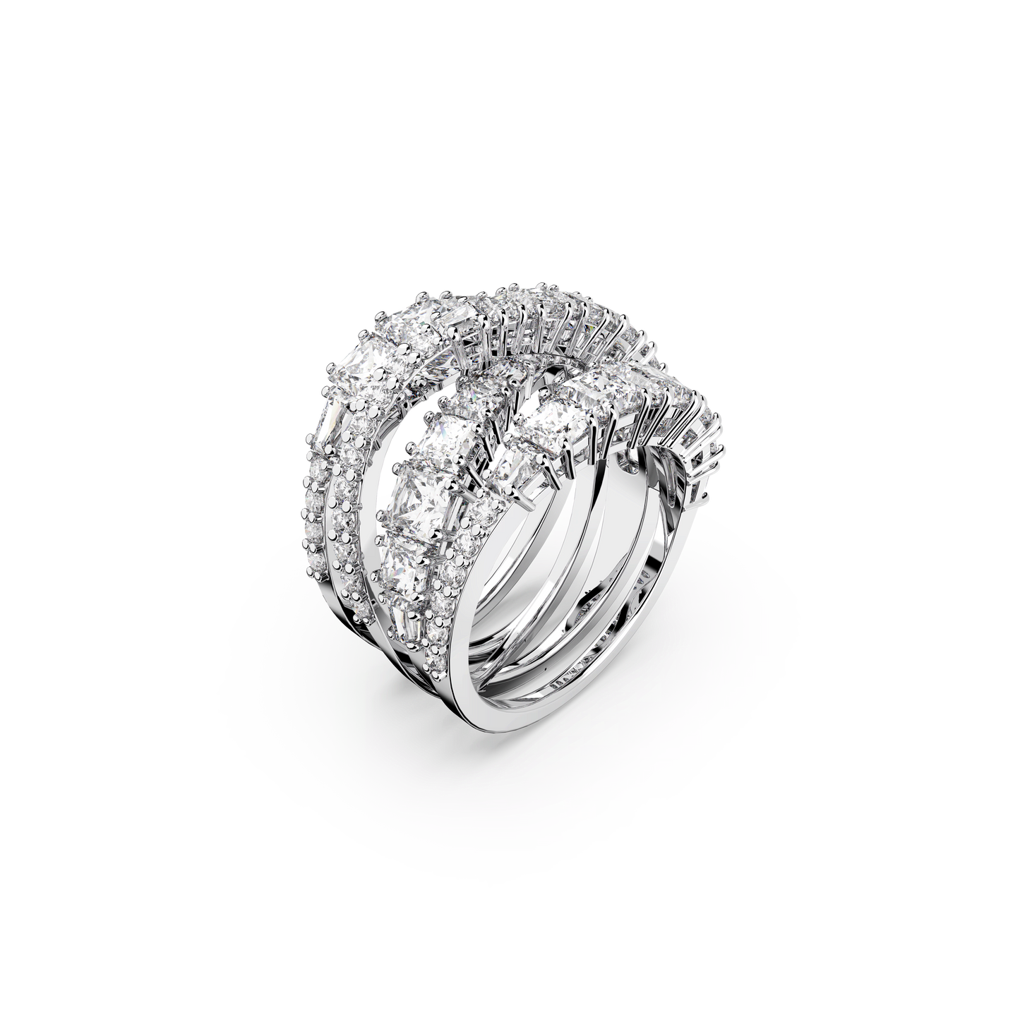 Hyperbola ring, Mixed cuts, White, Rhodium plated 5584654