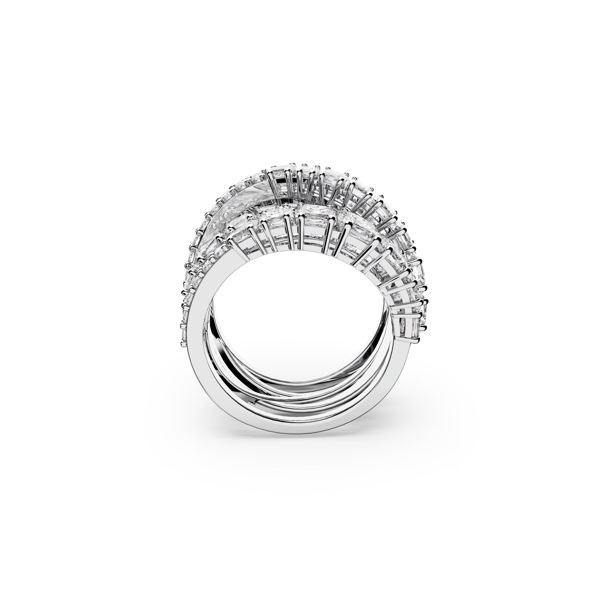 Hyperbola ring, Mixed cuts, White, Rhodium plated 5584654