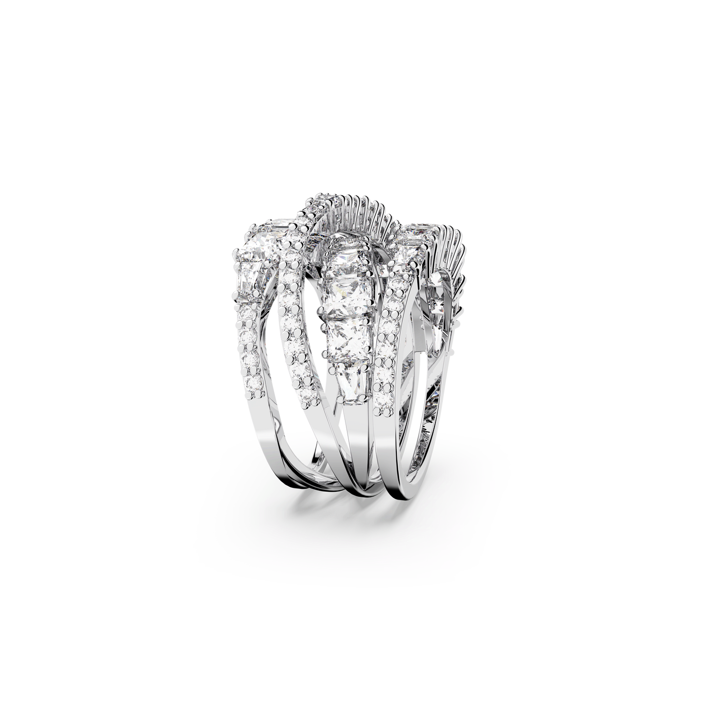 Hyperbola ring, Mixed cuts, White, Rhodium plated 5584656