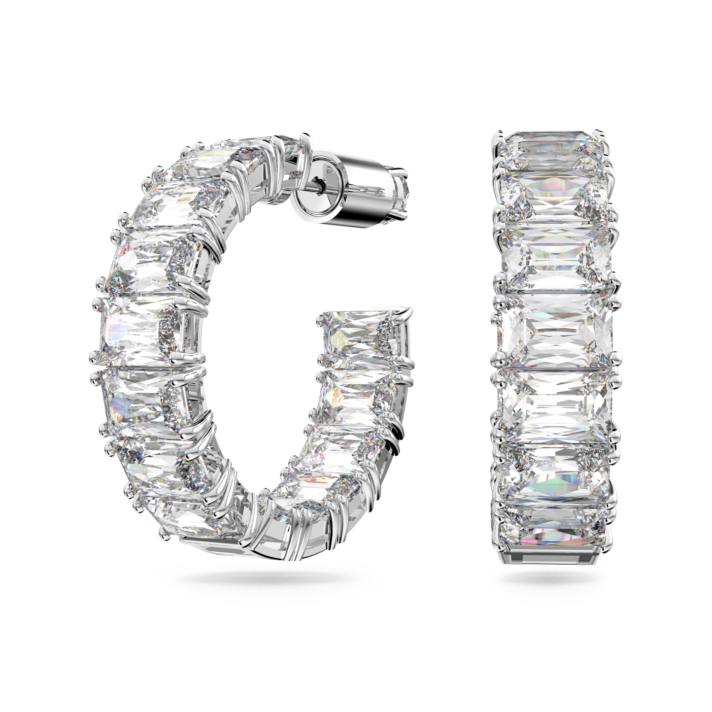 Matrix hoop earrings, Octagon cut, White, Rhodium plated 5612673