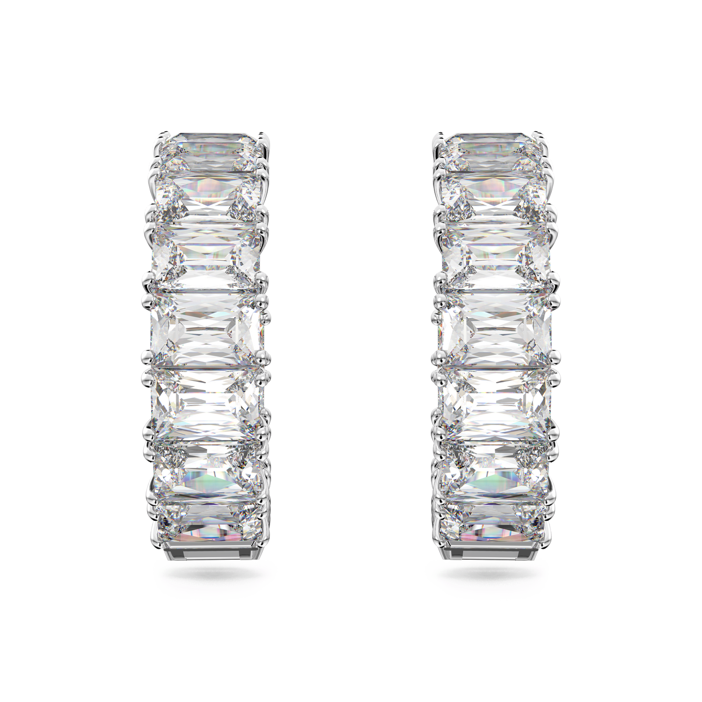 Matrix hoop earrings, Octagon cut, White, Rhodium plated 5612673