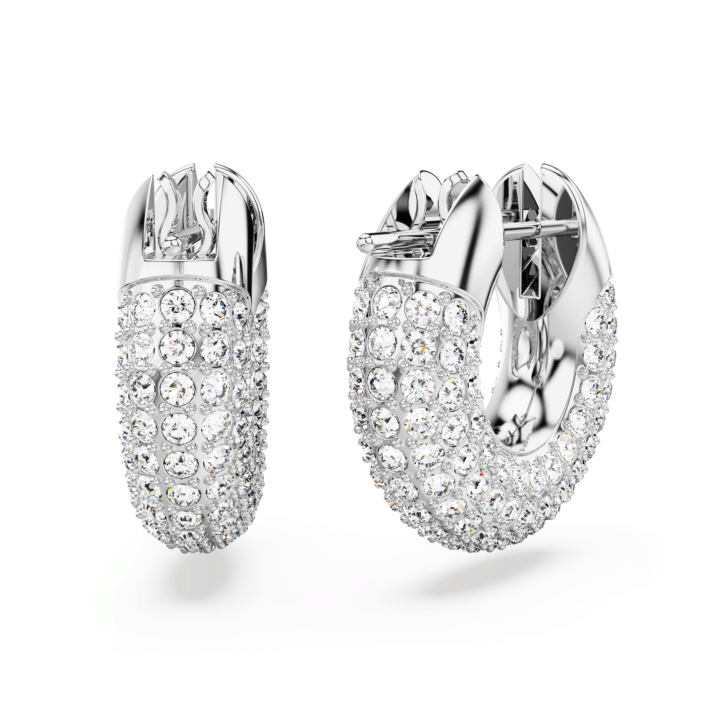 Dextera hoop earrings, Small, White, Rhodium plated 5618306