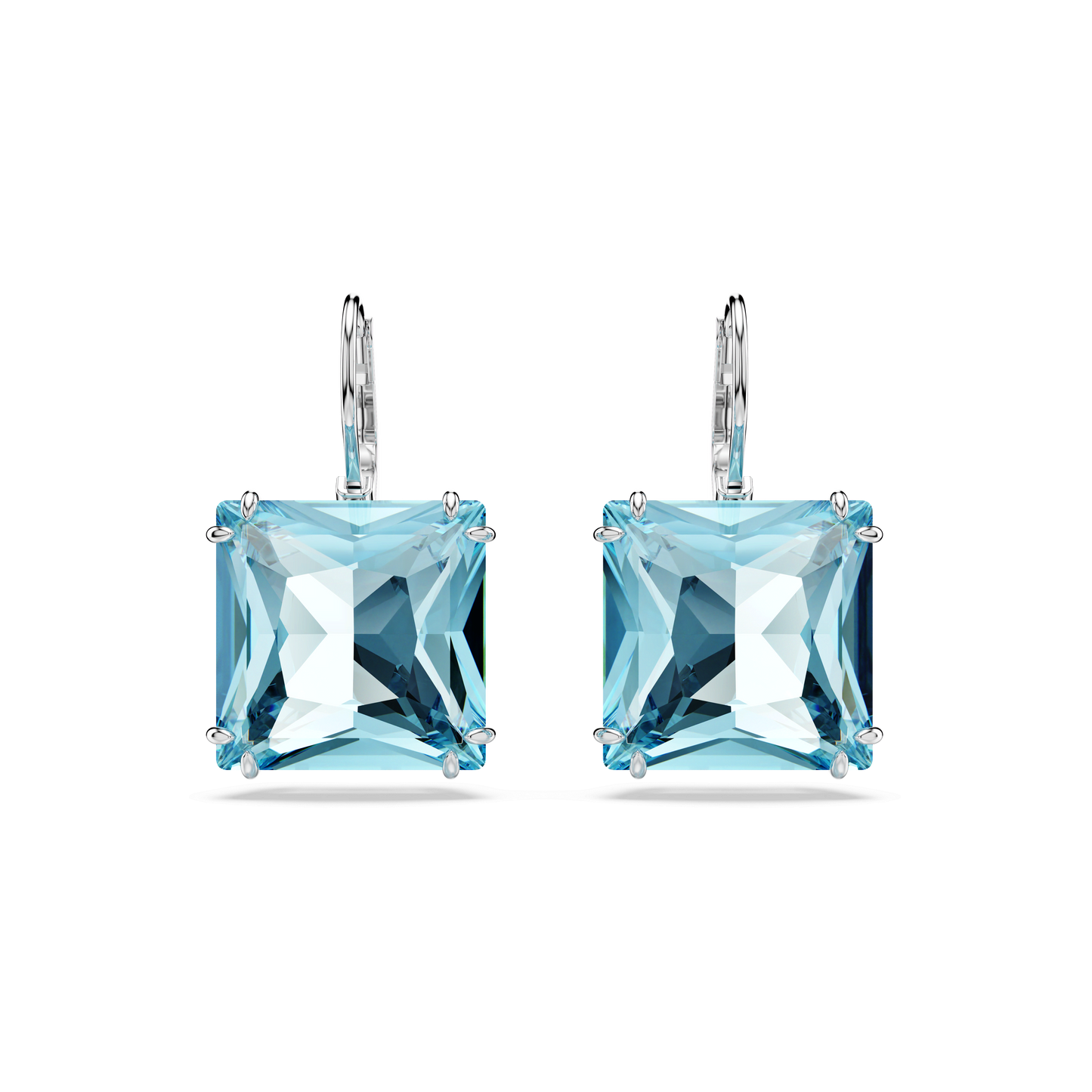 Millenia drop earrings, Square cut, Blue, Rhodium plated 5619472