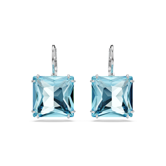 Millenia drop earrings, Square cut, Blue, Rhodium plated 5619472