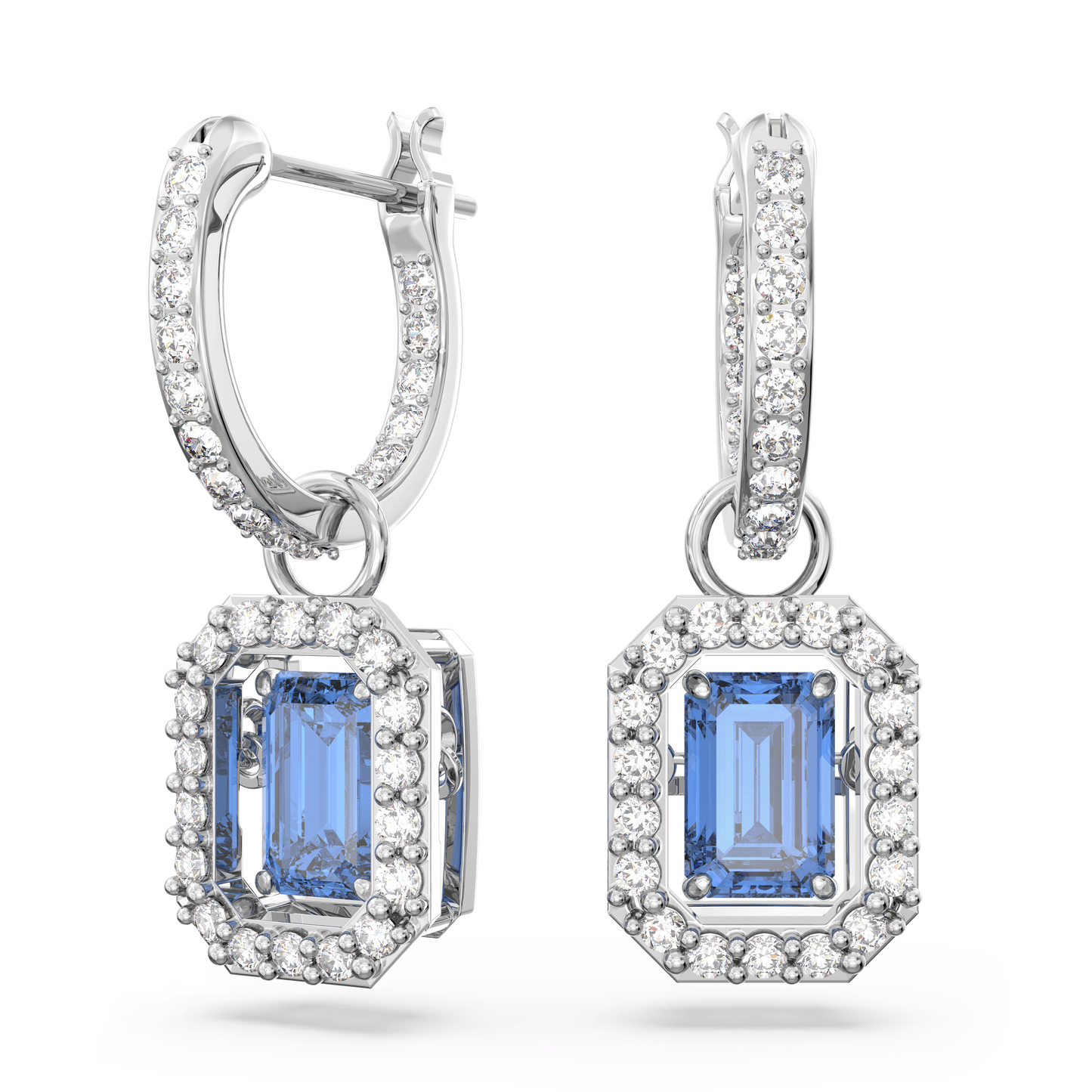 Una drop earrings, Octagon cut, Blue, Rhodium plated 5619500