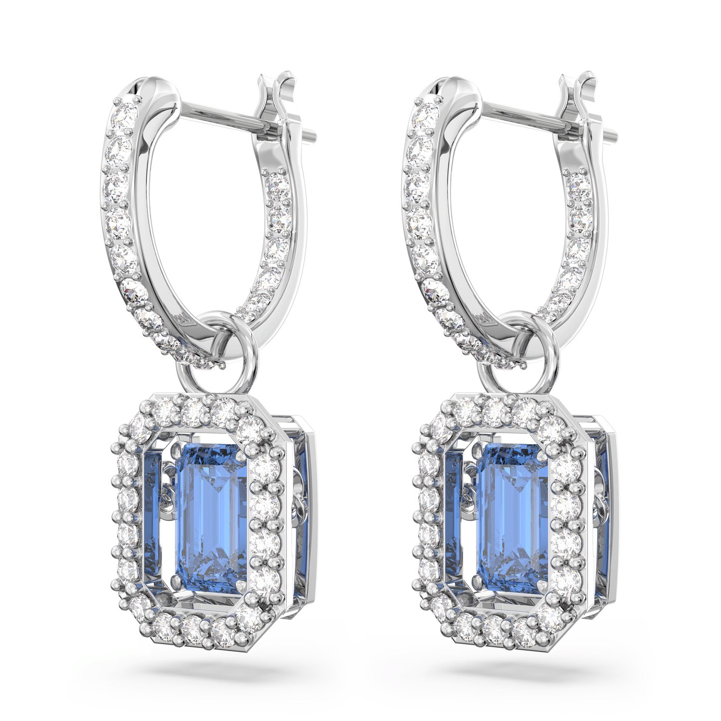 Una drop earrings, Octagon cut, Blue, Rhodium plated 5619500
