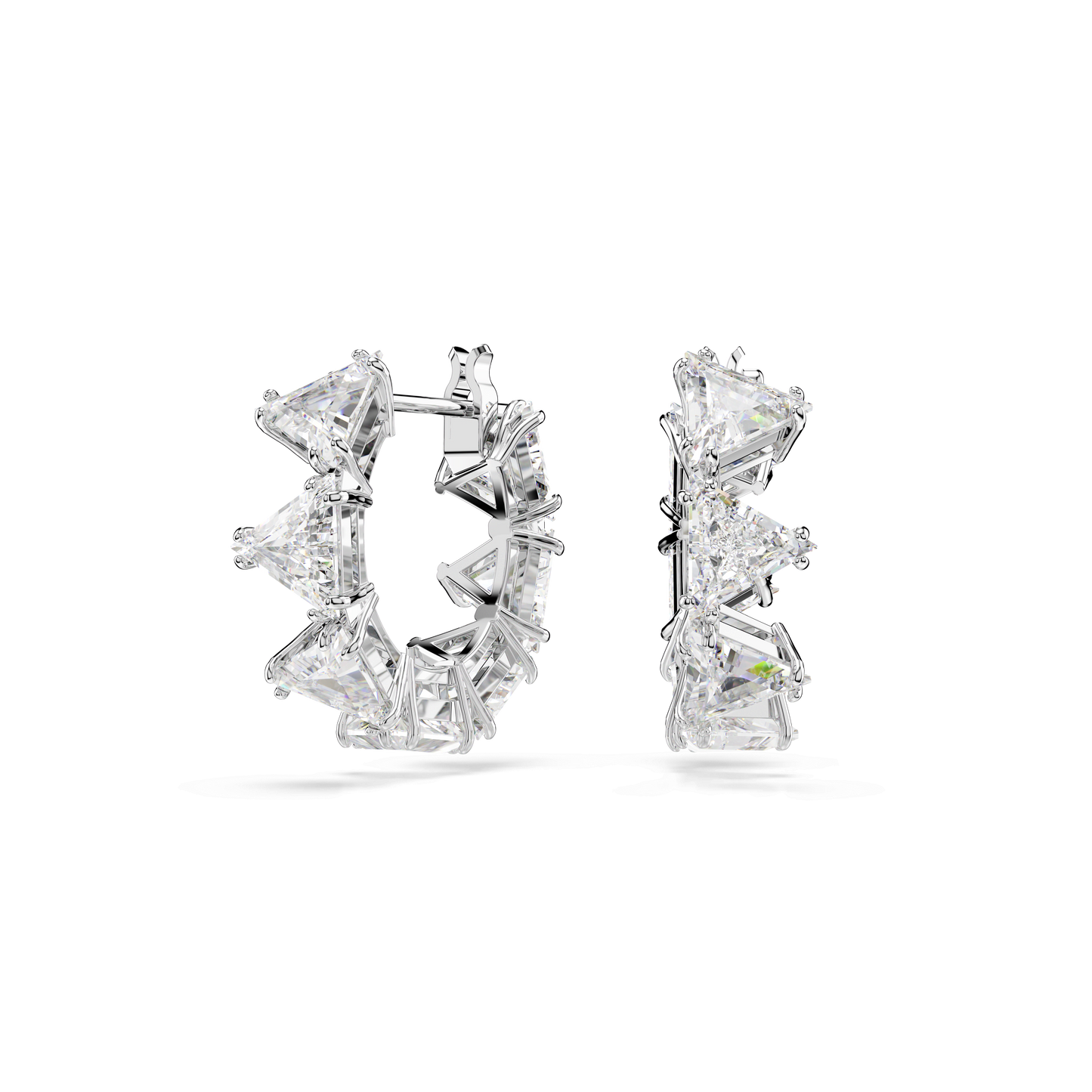 Matrix hoop earrings, White, Rhodium plated 5632467