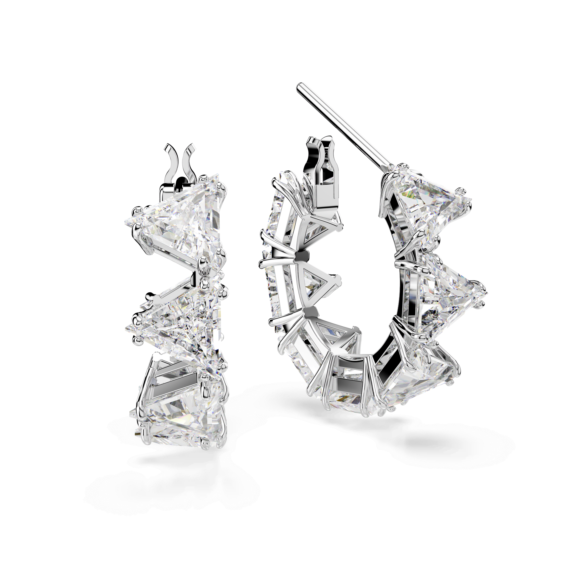 Matrix hoop earrings, White, Rhodium plated 5632467