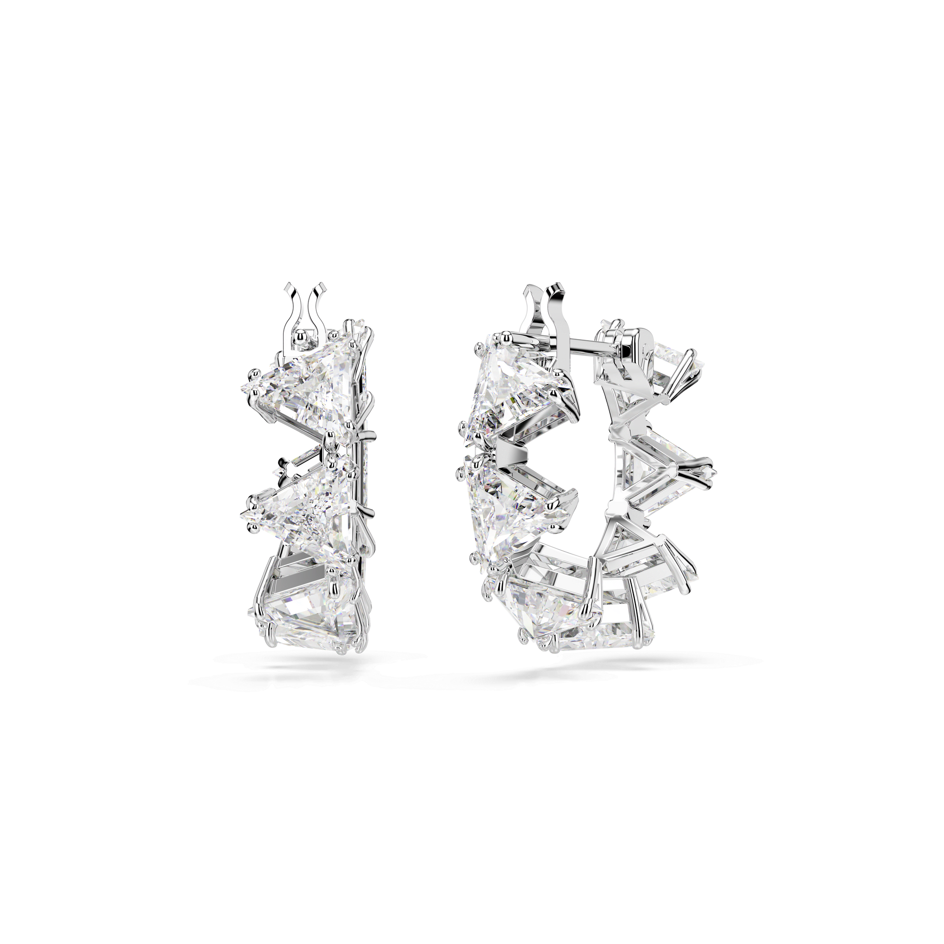 Matrix hoop earrings, White, Rhodium plated 5632467