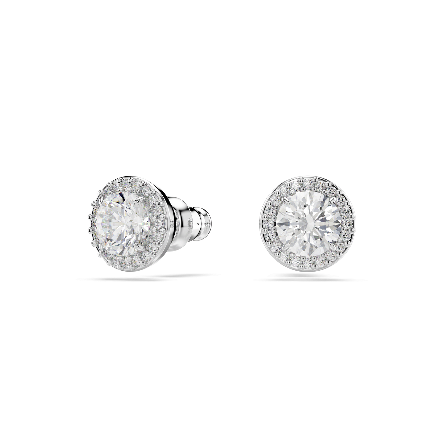 Una Angelic stud earrings, Round cut, Pavé, White, Rhodium plated 5636269