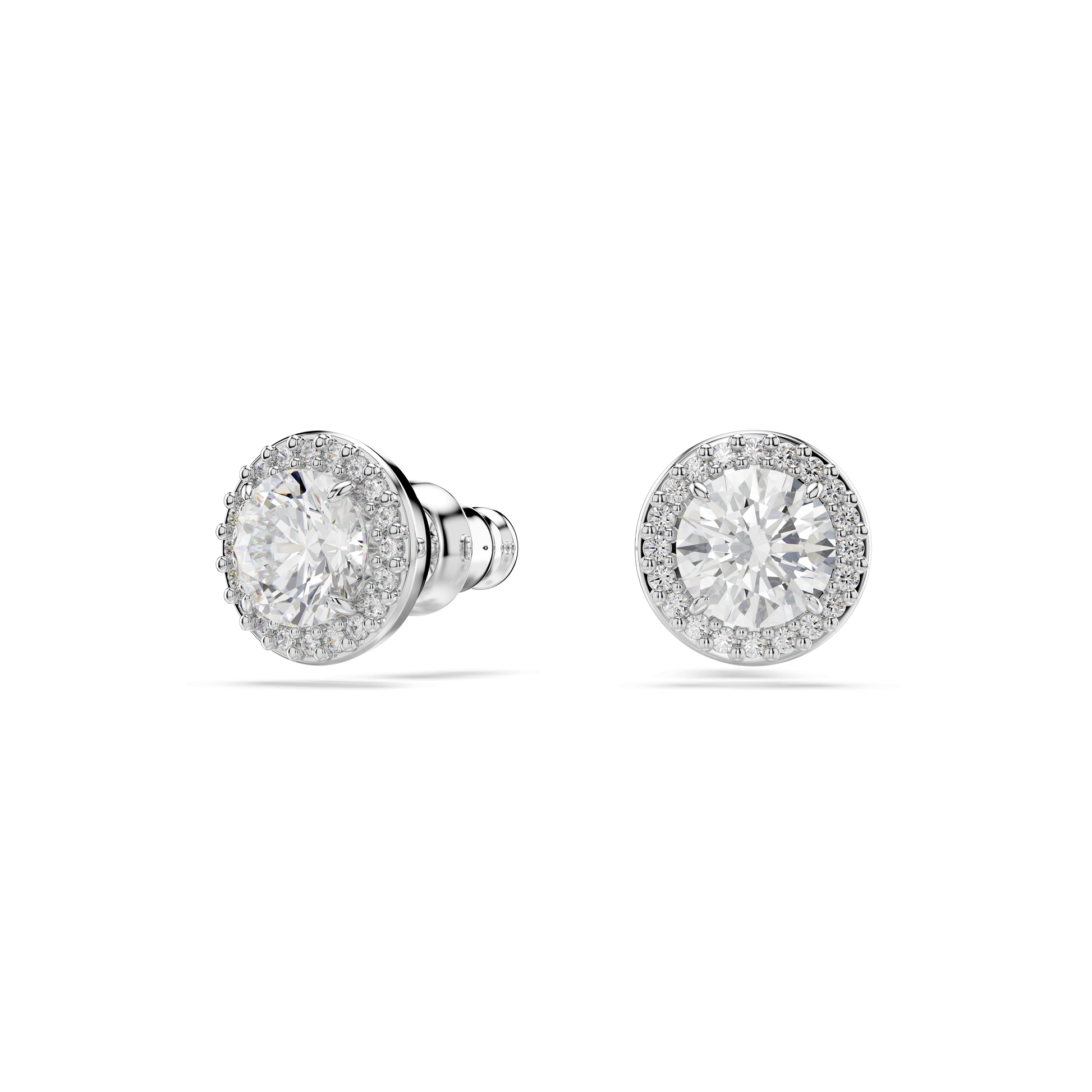 Una Angelic stud earrings, Round cut, Pavé, White, Rhodium plated 5636269
