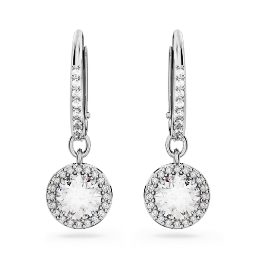 Una drop earrings, Octagon cut, White, Rhodium plated 5636270