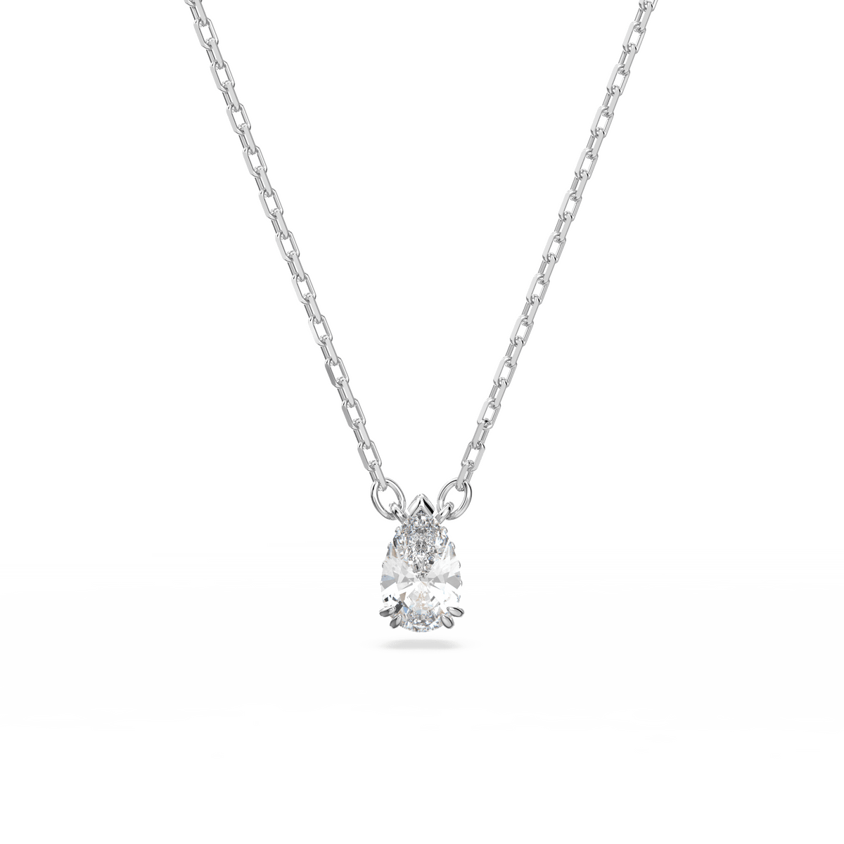 Stilla pendant, Pear cut, White, Rhodium plated