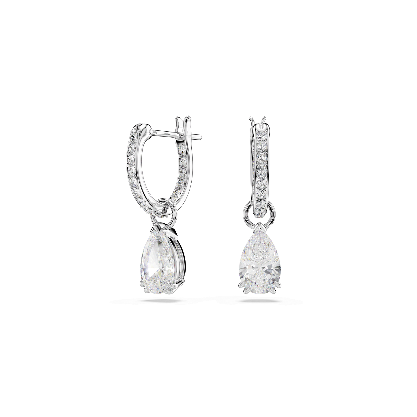 Stilla drop earrings, Pear cut, Round cut, White, Rhodium plated 5636716