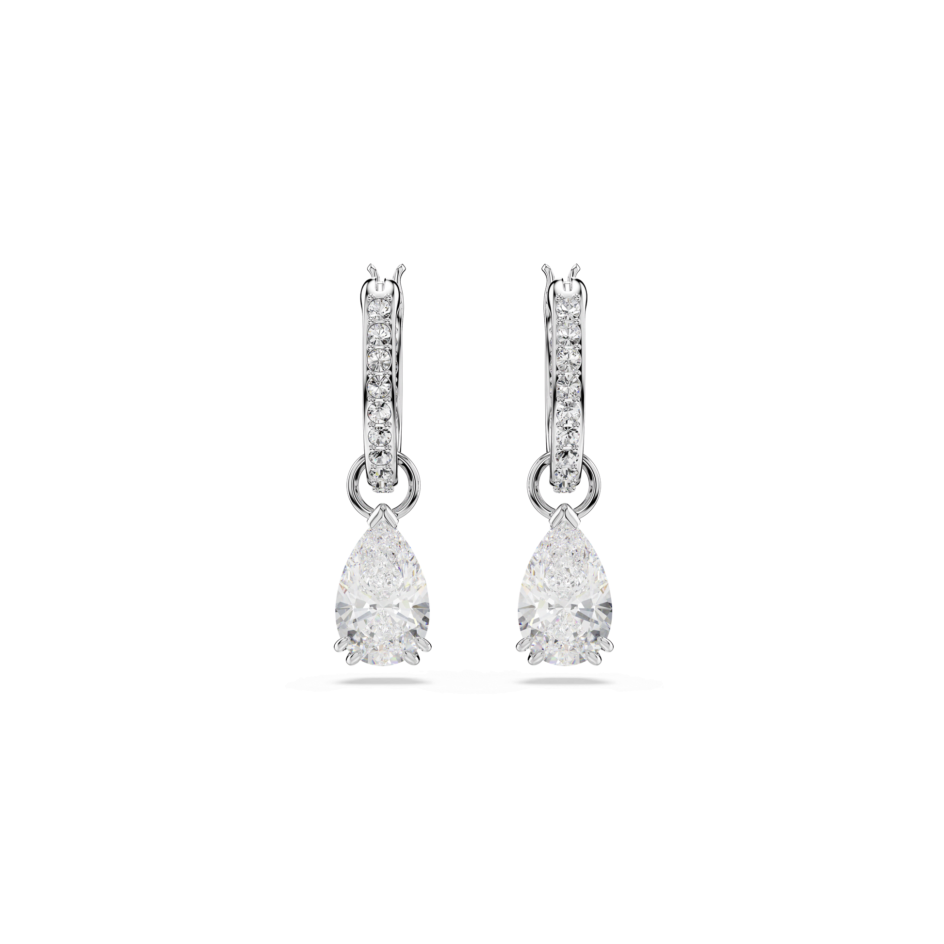 Stilla drop earrings, Pear cut, Round cut, White, Rhodium plated 5636716