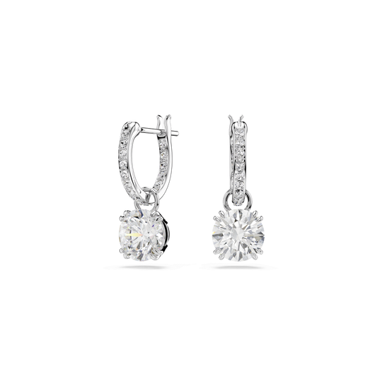 Stilla drop earrings, Round cut, White, Rhodium plated 5636717