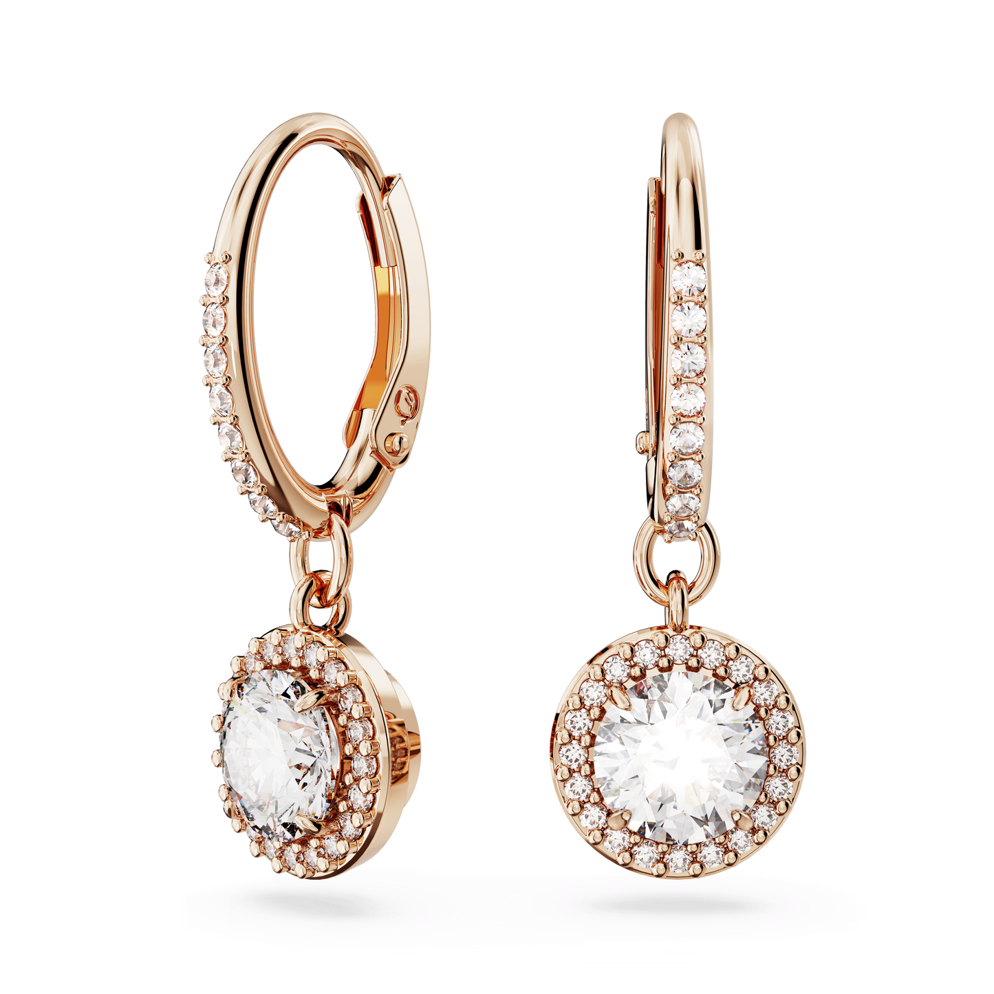 Una Angelic drop earrings, Round cut, Pavé, White, Rose gold-tone plated 5638769