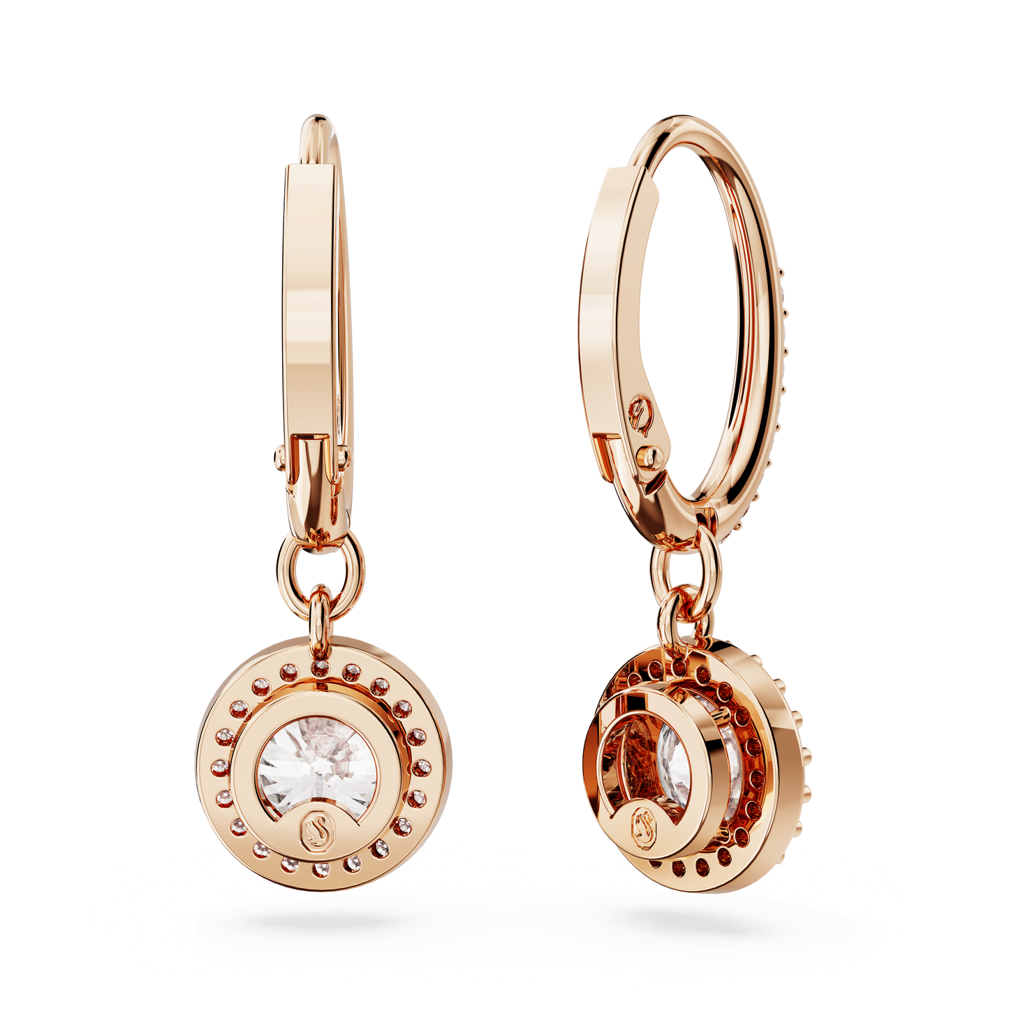 Una Angelic drop earrings, Round cut, Pavé, White, Rose gold-tone plated 5638769
