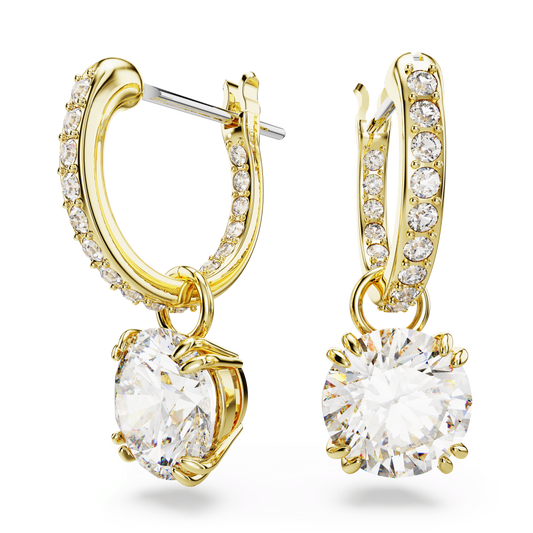Stilla drop earrings, Round cut, White, Gold-tone plated 5638802