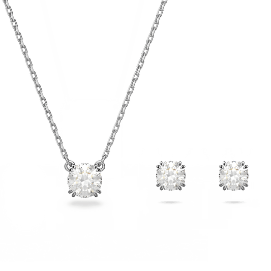 Stilla set, Round cut, White, Rhodium plated 5647663