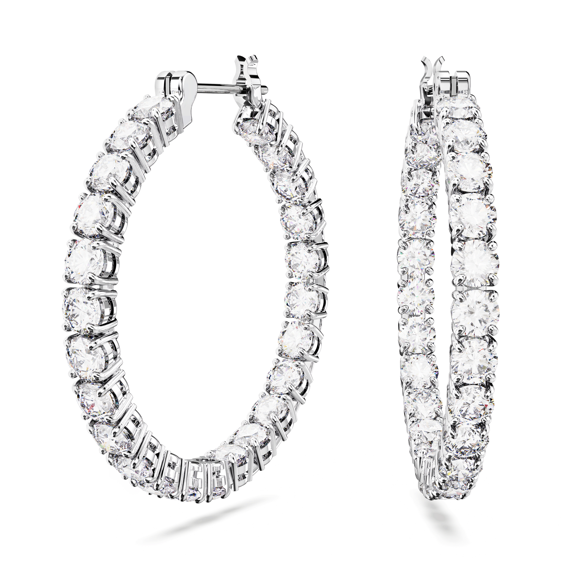 Matrix hoop earrings, Round cut, White, Rhodium plated 5647715
