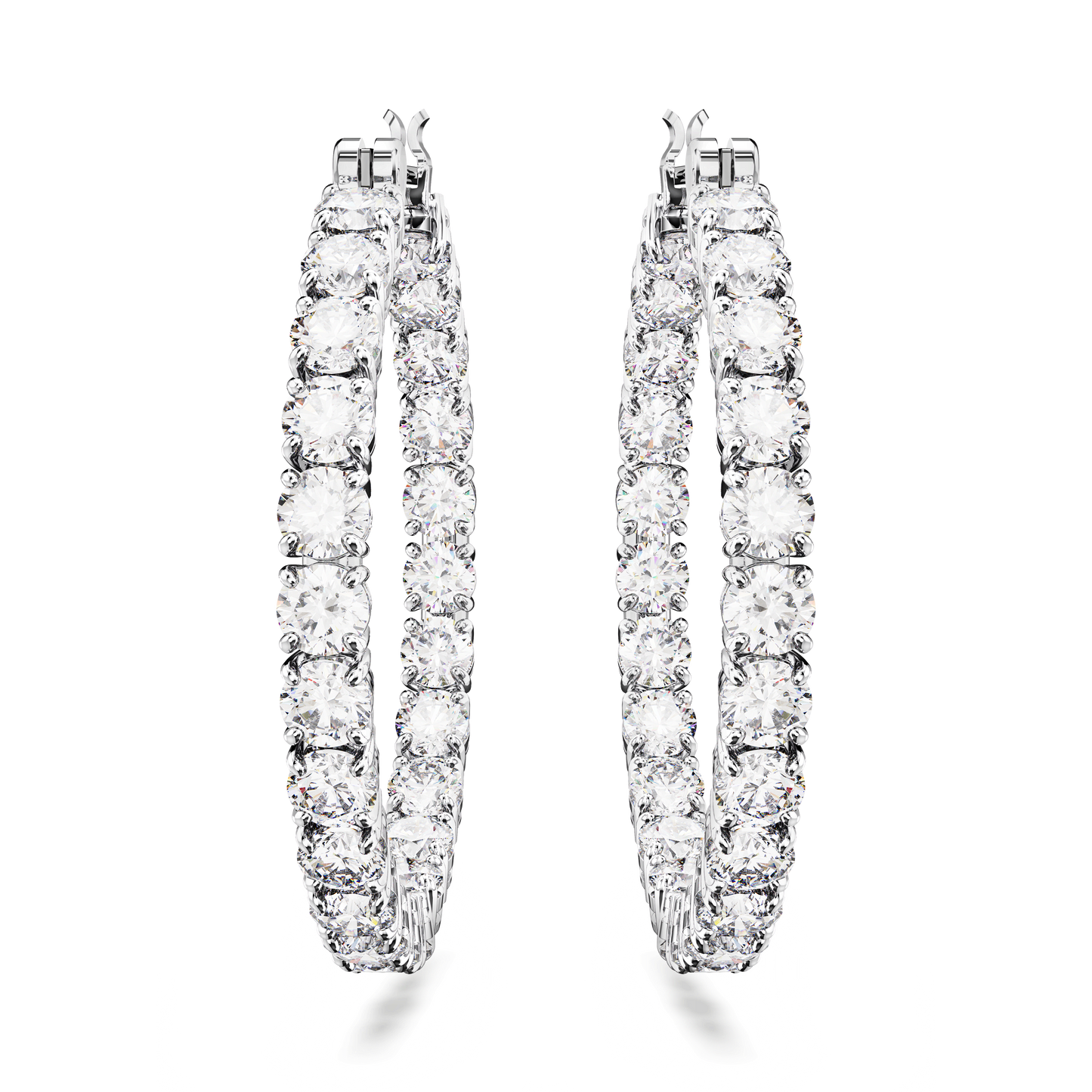 Matrix hoop earrings, Round cut, White, Rhodium plated 5647715