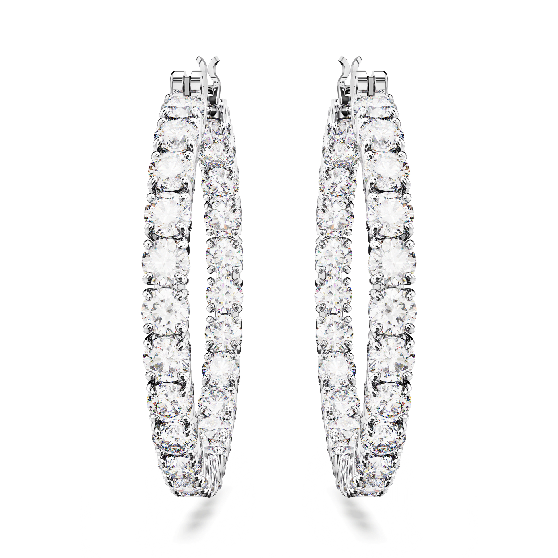Matrix hoop earrings, Round cut, White, Rhodium plated 5647715