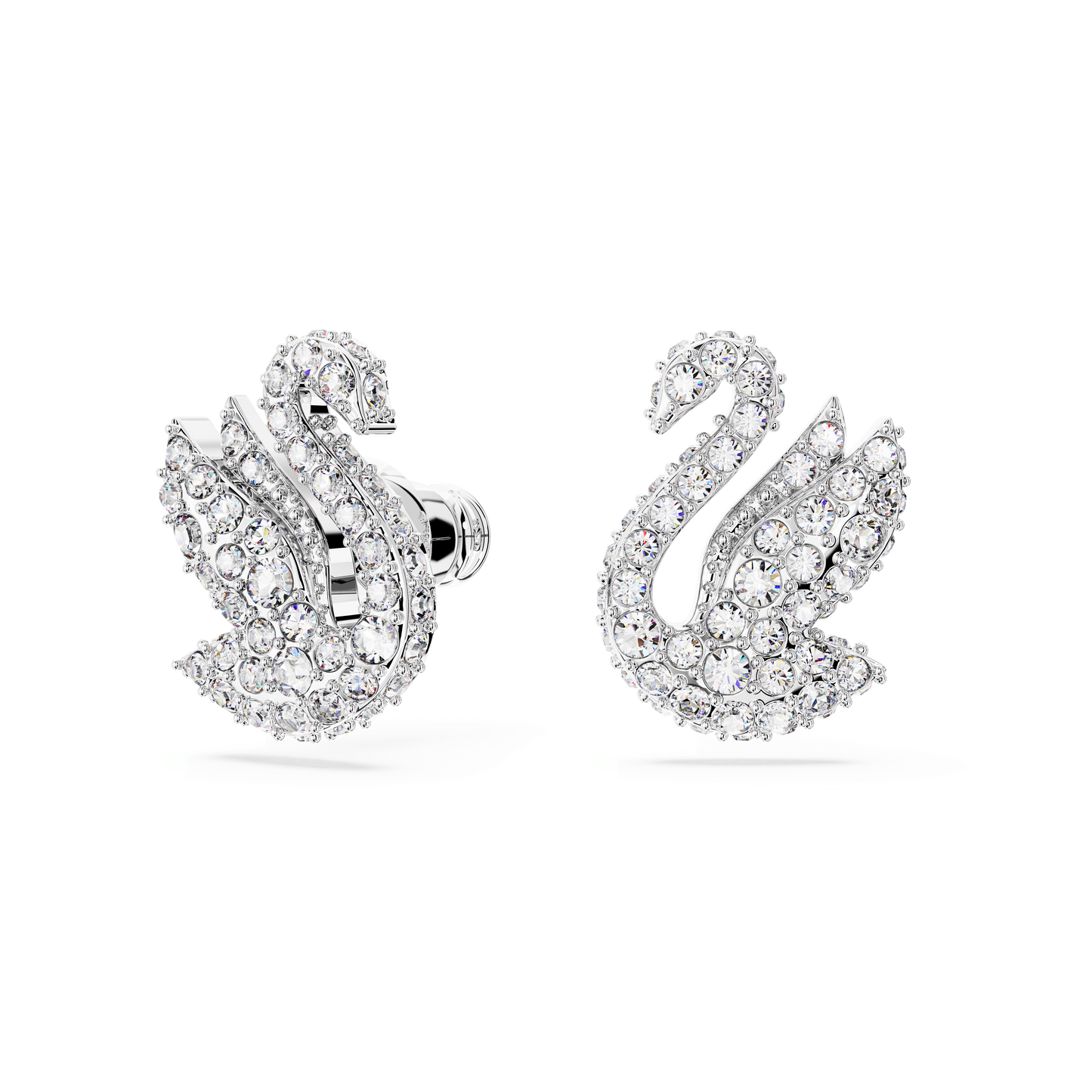 Swan stud earrings, Swan, White, Rhodium plated 5647873