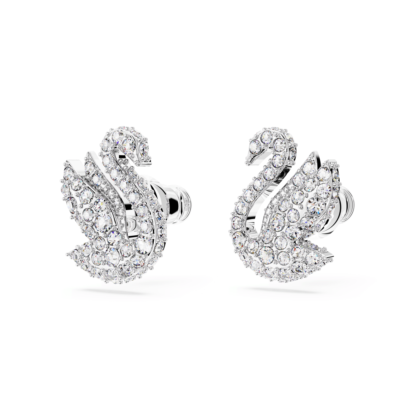 Swan stud earrings, Swan, White, Rhodium plated 5647873