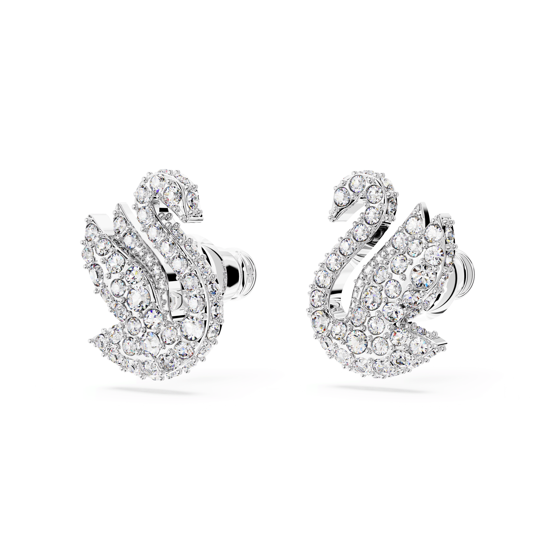 Swan stud earrings, Swan, White, Rhodium plated 5647873