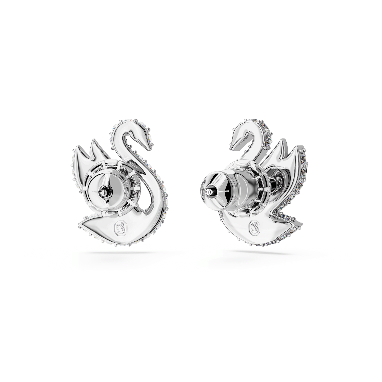 Swan stud earrings, Swan, White, Rhodium plated 5647873