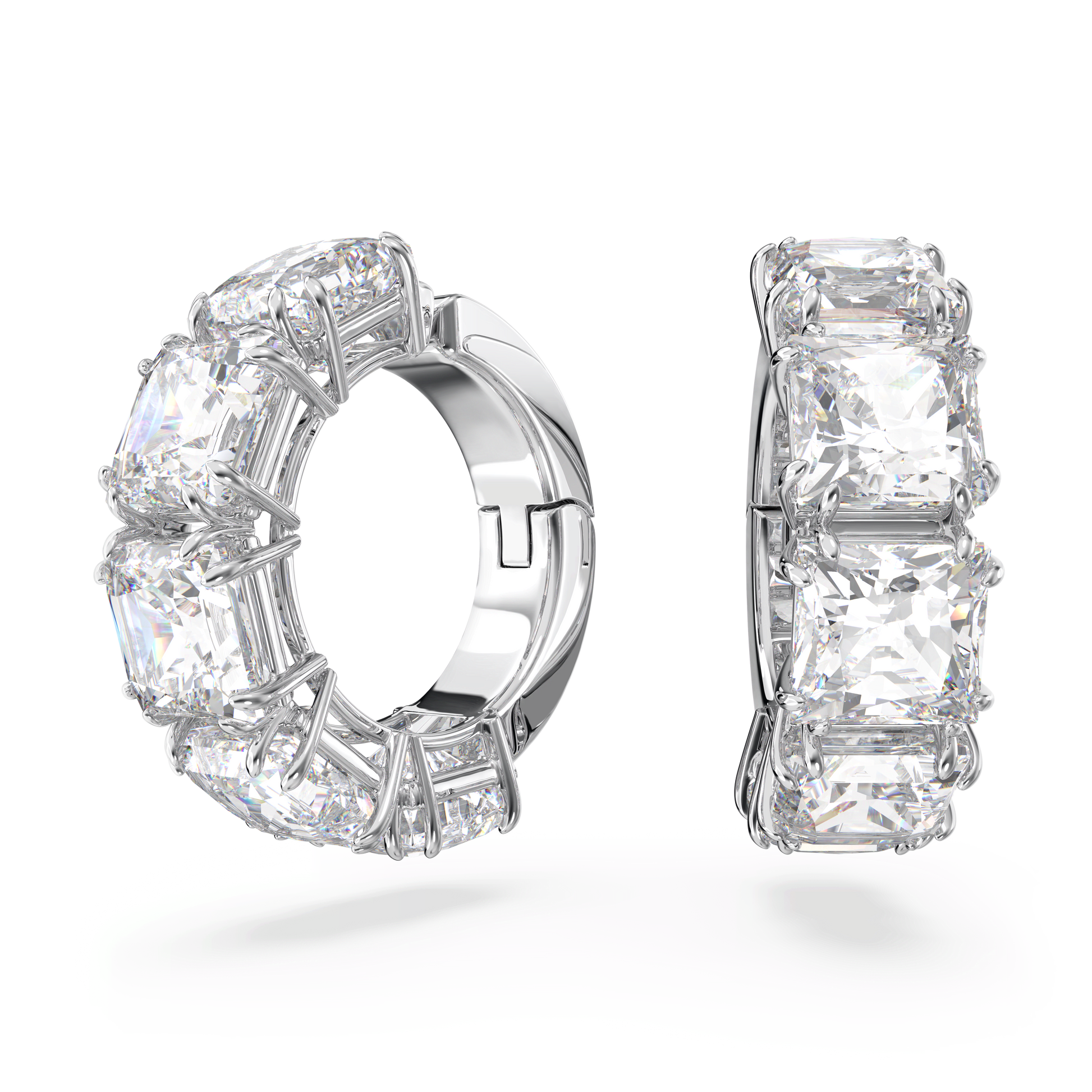 Matrix clip earrings, Square cut, White, Rhodium plated 5654557