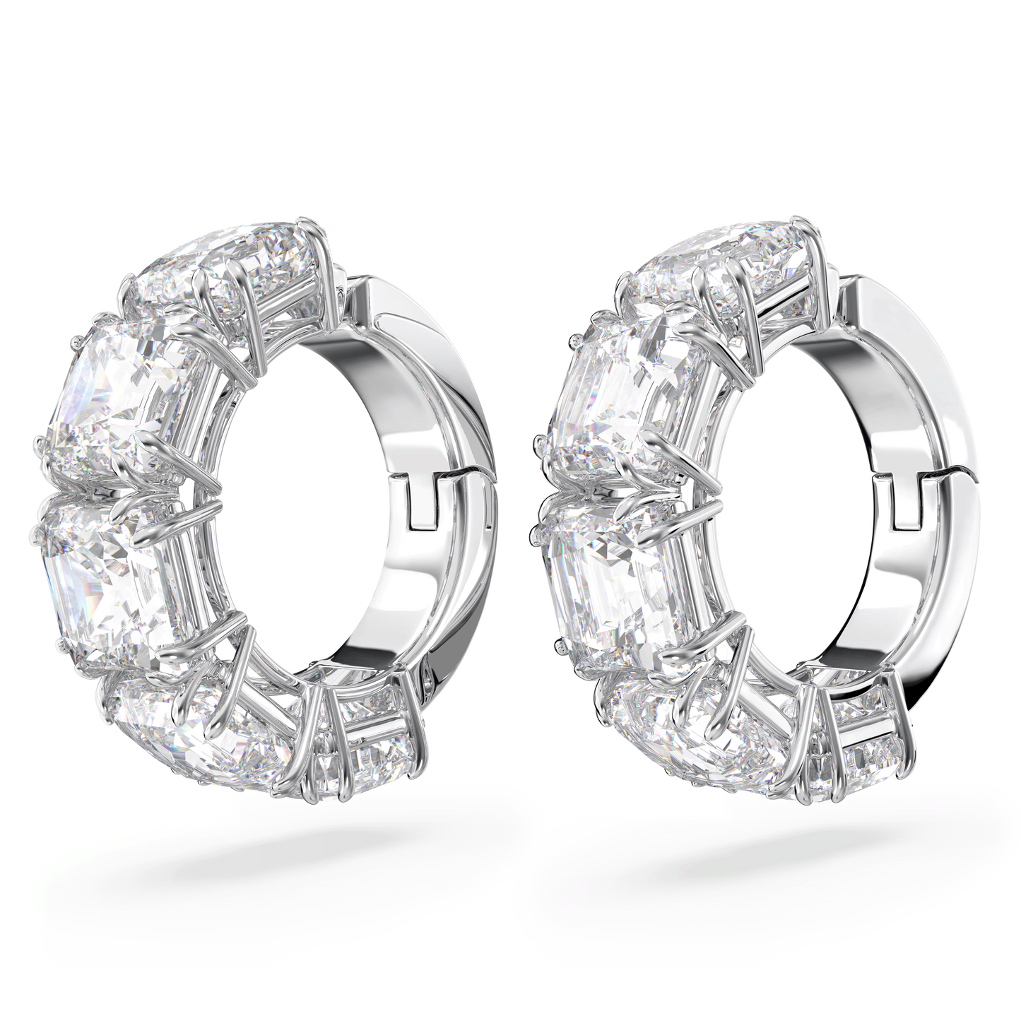 Matrix clip earrings, Square cut, White, Rhodium plated 5654557