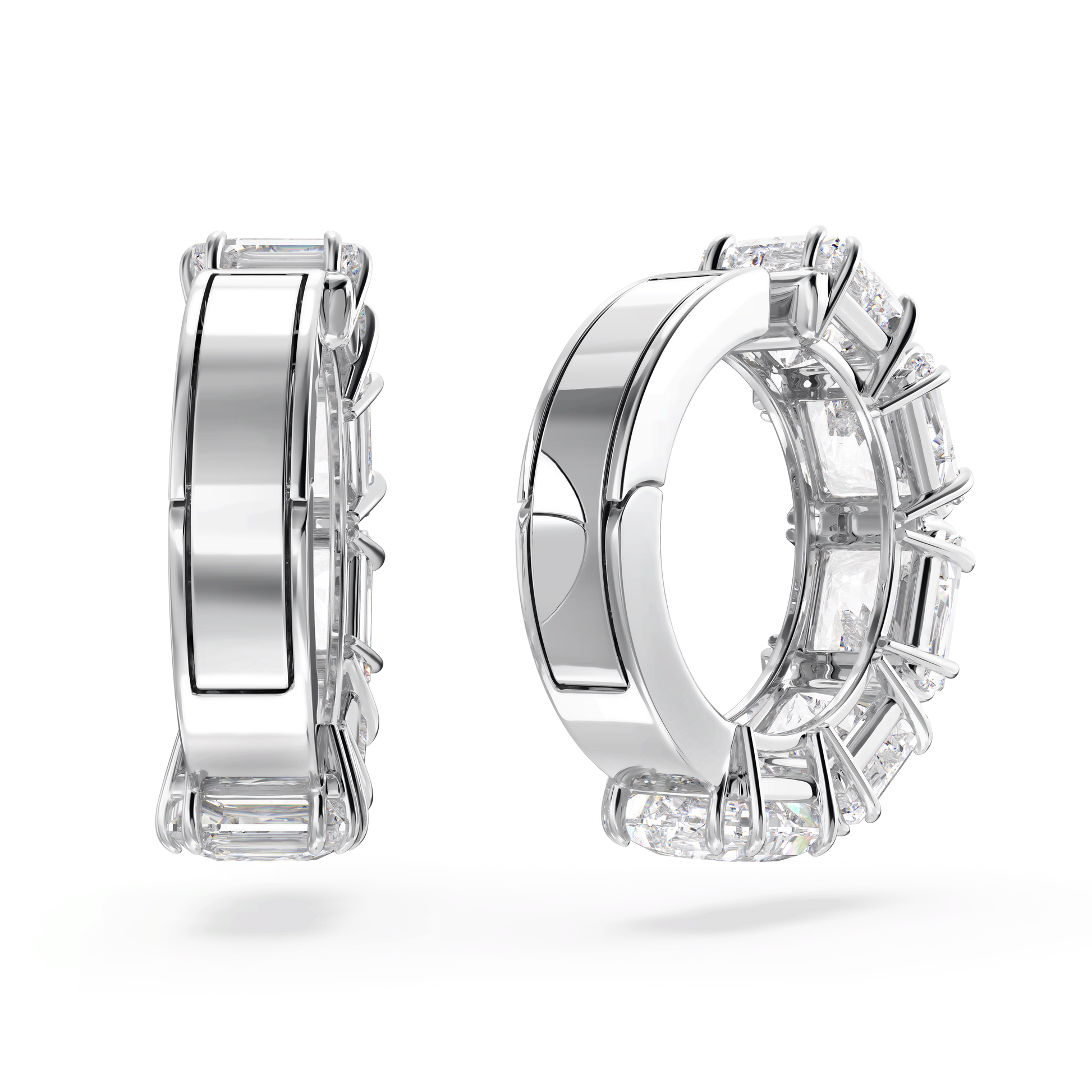 Matrix clip earrings, Square cut, White, Rhodium plated 5654557