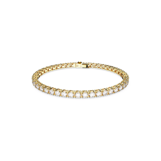 Matrix Tennis bracelet, Round cut, White, Gold-tone plated 5657662