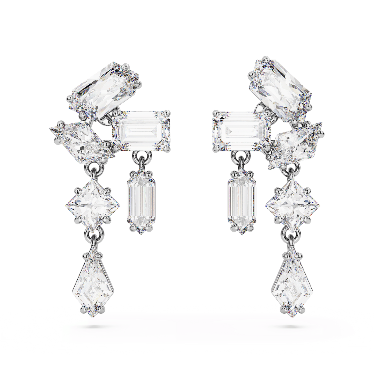 Mesmera drop earrings, Mixed cuts, White, Rhodium plated 5665825